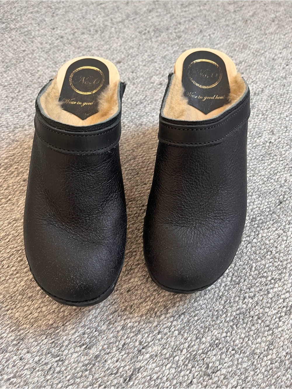 No. 6 Dakota Shearling Clogs high heel 37 US 7 navy blue - Picture 2 of 13